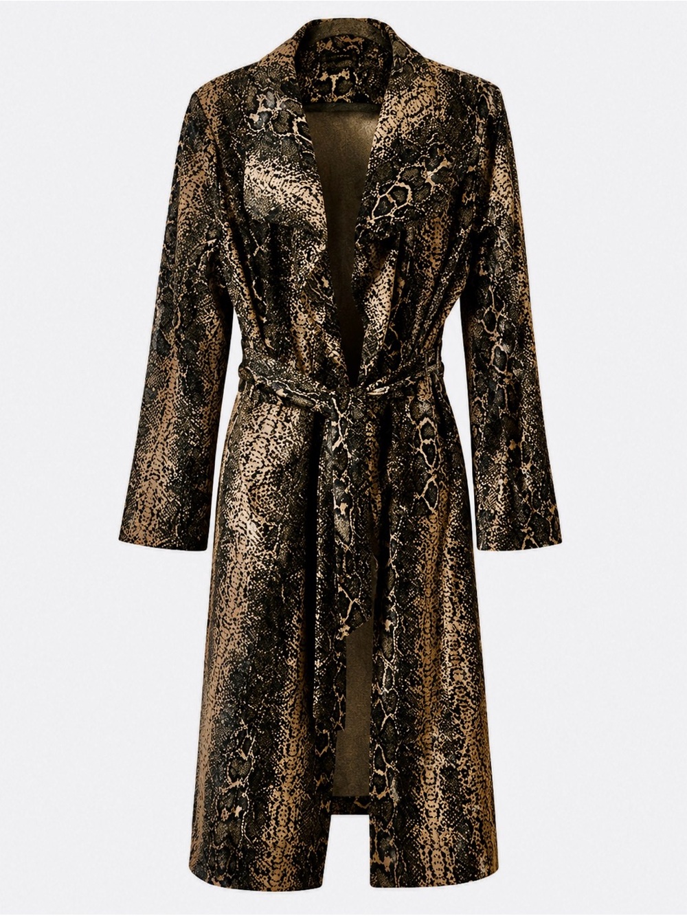 Shinestar Faux Snakeskin Animal Print Long Duster Coat Belted XL - Picture 2 of 13